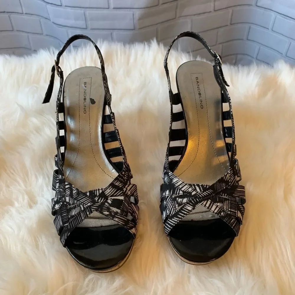 Bandolino‎ Niven Canvas & Cork Wedge Sandals Sz 9.5